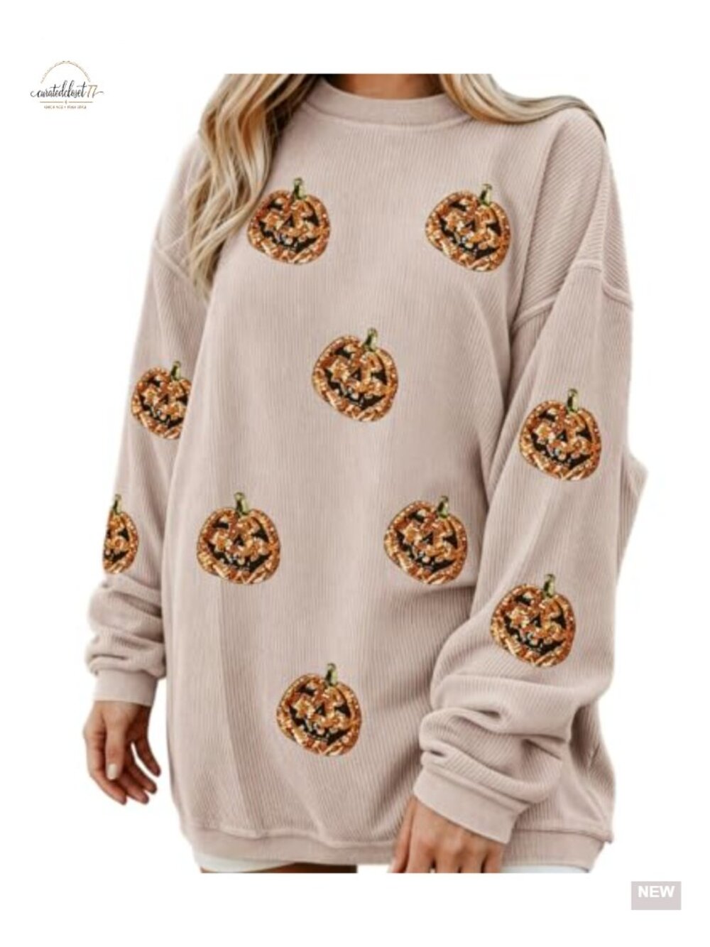 Sequin Pumpkin Corduroy Sweatshirt Women Oversized Crewneck Pullover